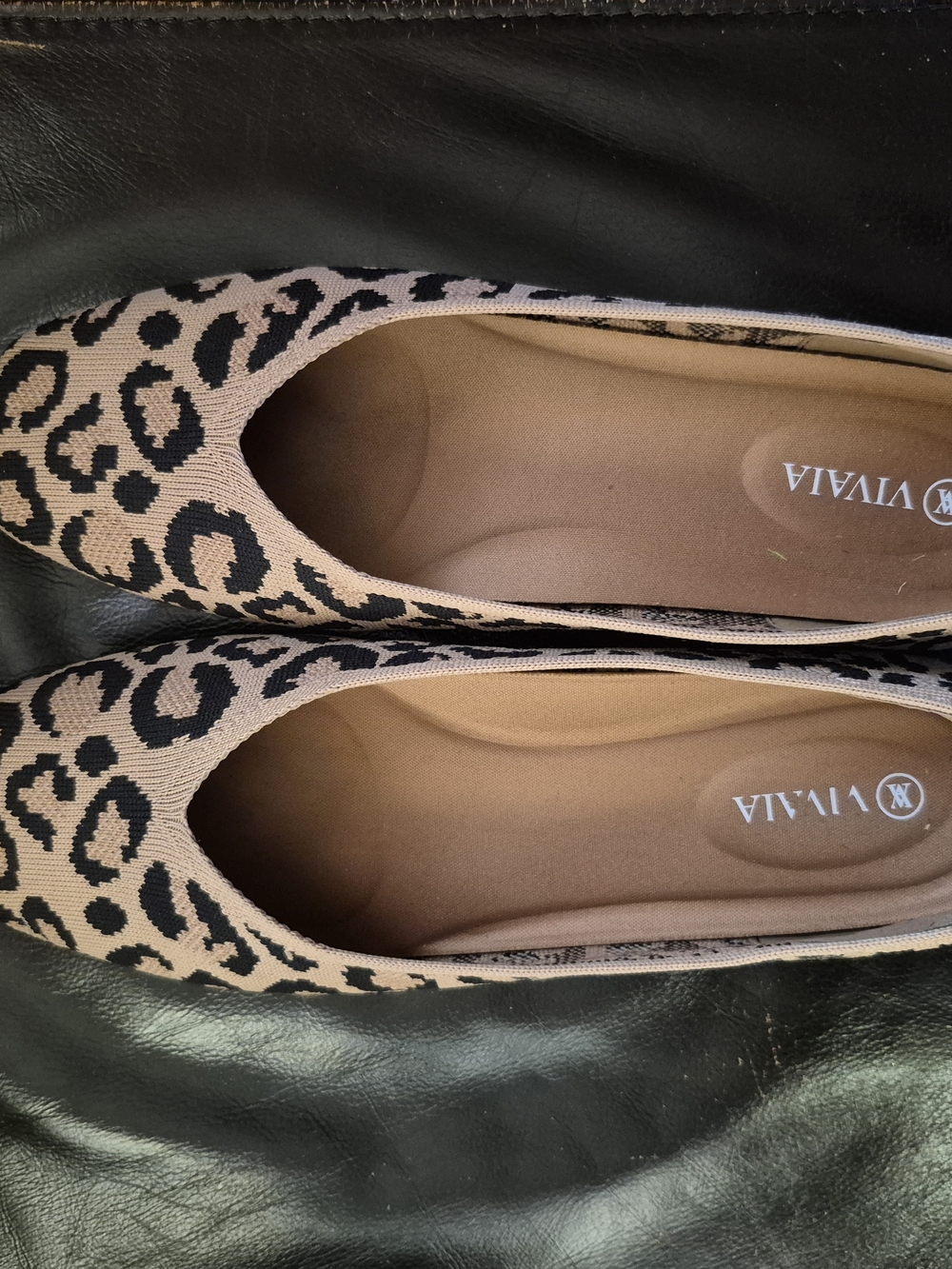 VIVAIA Leopard-Print Beige Soft Knit Ballet Flats